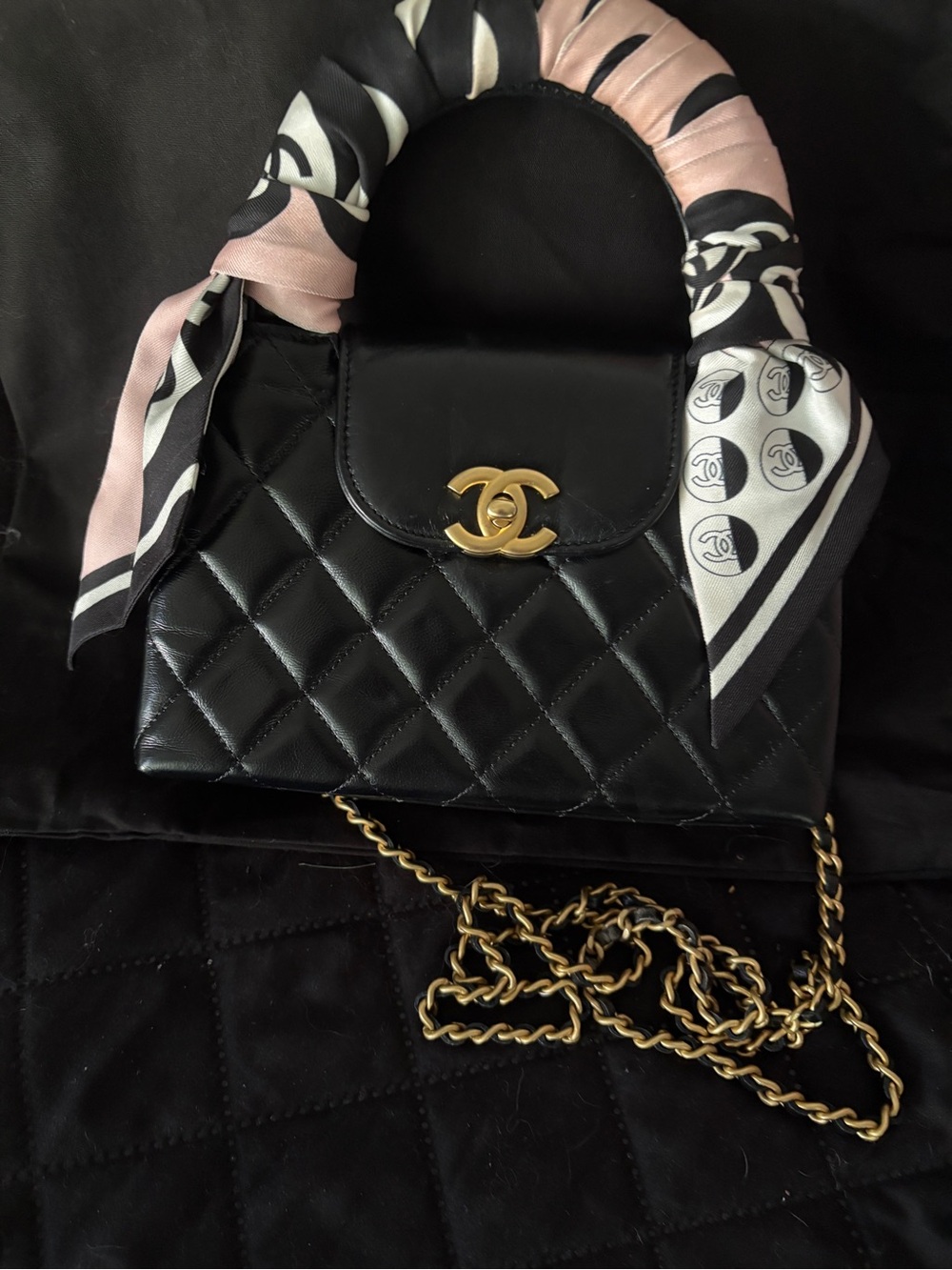 CHANEL Nano Vintage Chanel Quilted Lambskin Kelly Top Handle Bag